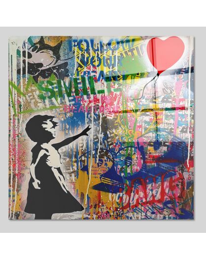 Impression sur verre Banksy multicolore - 50x50 cm